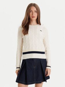 Lacoste Sweter AF4159 Écru Regular Fit. Swetry klasyczne Lacoste, z wełny, bez kołnierzyka. Za 559,99 zł.
