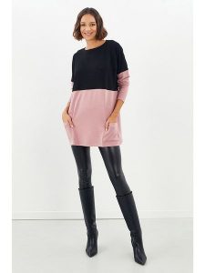 Milan Kiss Sweter "Kihanne" w kolorze czarno-jasnoróżowym rozmiar: S. Czarne swetry oversize Milan Kiss, s, bez wzorów, bez ramiączek. Za 91,99 zł.