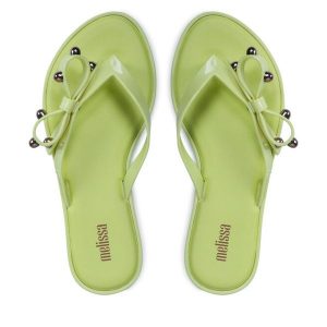 Japonki Melissa. Zielone klapki Melissa, bez wzorów, bez obcasa. Za 254,99 zł.