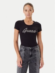 Guess T-Shirt W5YI16 J1314 Czarny Regular Fit. Czarne t-shirty Guess, m, z aplikacjami, z bawełny, bez kołnierzyka, bez ramiączek. Za 179,99 zł.