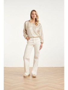 Smashed Lemon Dżinsy - Comfort fit - w kolorze białym rozmiar: L. Białe spodnie z wysokim stanem Smashed Lemon, bez wzorów, z materiału, z podwyższonym stanem. Za 189,95 zł.