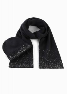 Szal + czapka (2 części). Czarne czapki bonprix, na zimę, bez wzorów. Za 129,99 zł.