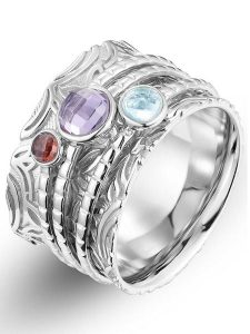 Eclat d'Argent Srebrny pierścionek z kamieniami szlachetnymi rozmiar: 54. Szare pierścionki Eclat d'Argent, z ametystem, srebrne. Za 260,99 zł.