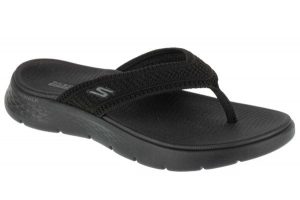 Japonki damskie, Go Walk Flex Sandal - Holly. Czarne klapki Skechers, bez wzorów, z materiału, bez obcasa. Za 189,99 zł.