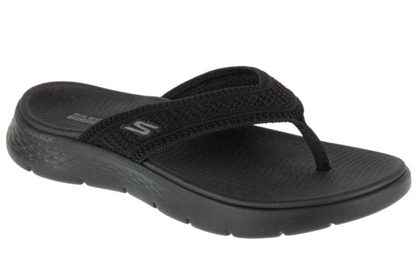 Japonki damskie, Go Walk Flex Sandal - Holly. Czarne klapki Skechers, bez wzorów, z materiału, bez obcasa. Za 179,99 zł.