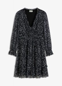 Sukienka mini z delikatnej siateczki. Czarne sukienki bonprix, bez wzorów, bez kołnierzyka, bez ramiączek, mini. Za 147,99 zł.