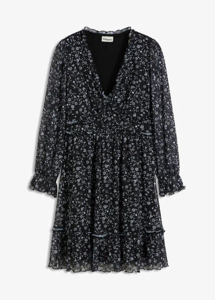 Sukienka mini z delikatnej siateczki. Czarne sukienki bonprix, bez wzorów, bez kołnierzyka, bez ramiączek, mini. Za 147,99 zł.