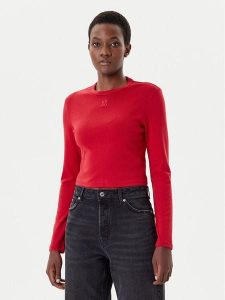 HUGO Bluzka Dafilomena_3 50518378 Czerwony Slim Fit. Czerwone bluzki Hugo, m, bez wzorów, z bawełny, bez kołnierzyka, bez ramiączek. Za 179,99 zł.