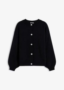 Sweter rozpinany z dekoracyjnymi guzikami. Czarne kardigany bonprix, z dzianiny. Za 139,99 zł.