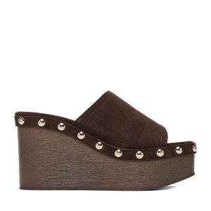 Klapki GINO ROSSI. Brązowe klapki Gino Rossi, bez wzorów, bez obcasa. Za 329,99 zł.