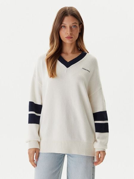 Guess Jeans Sweter W5BR10 Z0561 Écru Relaxed Fit. Swetry klasyczne Guess Jeans, xl, z bawełny, bez kołnierzyka. Za 229,99 zł.