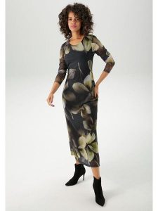 Aniston Sukienka w kolorze czarno-zielonym rozmiar: 46. Czarne sukienki Aniston, na co dzień, bez wzorów, bez kołnierzyka, bez ramiączek, maxi, proste. Za 95,99 zł.