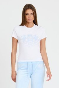 JUICY COUTURE Biały t-shirt Enzo Dog Crest. Czarne t-shirty Juicy Couture, s, bez wzorów, bez kołnierzyka, bez ramiączek. W wyprzedaży za 129,99 zł.