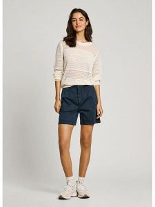 Pepe Jeans Szorty "Vania" w kolorze granatowym rozmiar: M. Niebieskie szorty Pepe Jeans, z aplikacjami, z jeansu, z podwyższonym stanem. Za 127,35 zł.