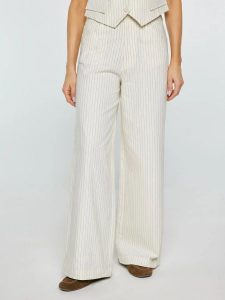Spodnie damskie lniane z szeroką nogawką w prążek kremowe Kinnisi 102. Białe spodnie z wysokim stanem Big Star, bez wzorów, z denimu, z podwyższonym stanem. Za 229,99 zł.