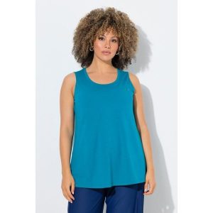 Damskie Funkcyjny top zintegrowany biustonosz okrągły dekolt bez rękawów. Niebieskie topy Ulla Popken, plus size, bez wzorów, z bawełny, bez kołnierzyka, bez ramiączek. Za 199,99 zł.
