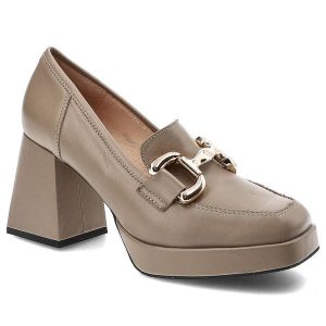 Beżowe Półbuty Simen Eleganckie Skórzane Buty Damskie. Brązowe półbuty Simen, bez wzorów, ze skóry, bez obcasa, bez zapięcia. Za 319,00 zł.