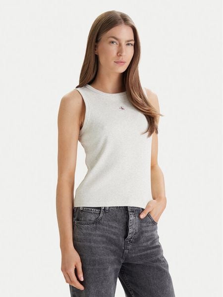 Calvin Klein Jeans Top LV047C201G Beżowy Slim Fit. Brązowe topy Calvin Klein Jeans, xs, bez wzorów, z bawełny, bez kołnierzyka, bez ramiączek. Za 98,99 zł.