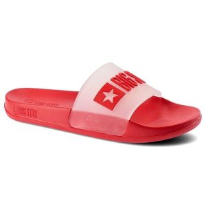 Klapki damskie Big Star, wsuwane i na płaskiej podeszwie, czerwone, FF274A202. Czerwone klapki Big Star, bez wzorów, z bawełny, bez obcasa, na płaskiej podeszwie. Za 45,00 zł.