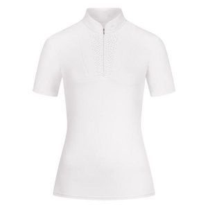 Damska koszulka polo na zawody ELT Paola. Białe bluzki ELT, bez wzorów, eleganckie, bez kołnierzyka, bez ramiączek. Za 254,50 zł.