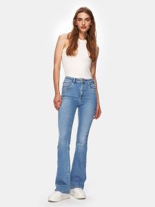 LTB Dżinsy "Joanna 500" - Flared fit - w kolorze niebieskim rozmiar: W25/L30. Niebieskie jeansy LTB, z aplikacjami, ze skóry, z podwyższonym stanem. Za 140,53 zł.