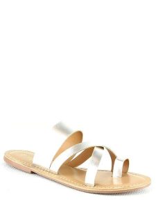 Manoukian shoes Skórzane japonki w kolorze srebrnym rozmiar: 37. Szare klapki Manoukian Shoes, bez wzorów, z otwartym noskiem, bez obcasa. Za 79,03 zł.