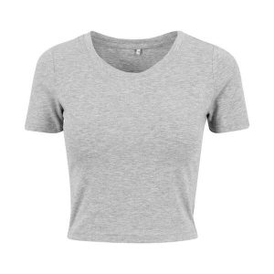 Koszulka Damska Crop. Szare bluzki BUILD YOUR BRAND, m, bez wzorów, sportowe, bez kołnierzyka, bez ramiączek. Za 54,99 zł.
