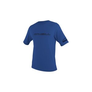 Koszulka ONeill Basic Skins S/S Sun Shirt Pacific. Niebieskie bluzki O'Neill, s, bez wzorów, ze skóry, sportowe, bez kołnierzyka, bez ramiączek. Za 99,99 zł.