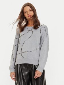 Liu Jo Sweter WF4174 MS49I Szary Regular Fit. Szare swetry klasyczne Liu Jo, xs, z wiskozy, bez kołnierzyka. Za 329,99 zł.