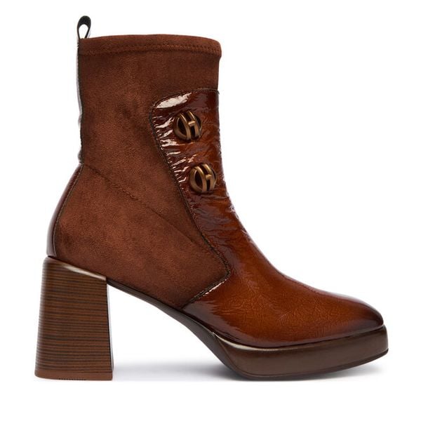 Botki Hispanitas. Brązowe botki Hispanitas, bez wzorów, bez obcasa, na słupku, bez zapięcia. Za 599,99 zł.