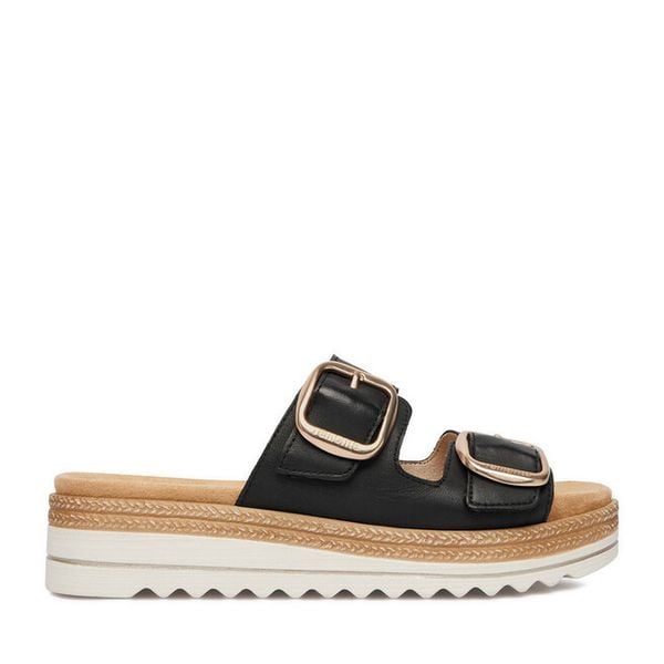 Klapki Remonte. Czarne klapki Remonte, bez wzorów, bez obcasa. Za 369,99 zł.