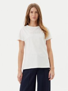 Guess T-Shirt BRIANA SS V3BI11 J1314 Biały Active Fit. Białe t-shirty Guess, xxs, z aplikacjami, z bawełny, bez kołnierzyka, bez ramiączek. Za 109,99 zł.