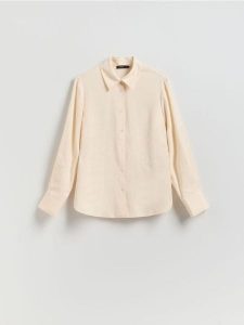 Koszula z modalem - złamana biel. Koszule Reserved, l, bez wzorów, z tkaniny, bez kołnierzyka, bez ramiączek. Za 119,99 zł.