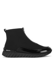 Remonte Botki D5983-03 Czarny. Czarne botki Remonte, bez wzorów, z materiału, bez obcasa, na płaskiej podeszwie, bez zapięcia. Za 311,00 zł.