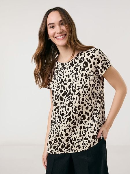 TAIFUN Bluzka w kolorze beżowo-czarnym rozmiar: 44. Brązowe bluzki Taifun, s, bez wzorów, z wiskozy, klasyczne, bez kołnierzyka, bez ramiączek. Za 83,03 zł.