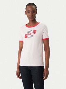 Tommy Jeans T-Shirt Wavy Flag Contrast Ringer DW0DW22306 Różowy Regular Fit. Czerwone t-shirty Tommy Jeans, m, bez wzorów, z bawełny, bez kołnierzyka, bez ramiączek. Za 189,99 zł.