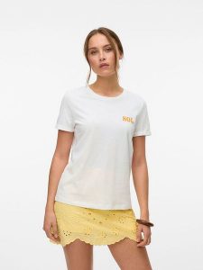 Vero Moda Koszulka "Mella" w kolorze białym rozmiar: XS. Białe bluzki Vero Moda, xs, bez wzorów, z bawełny, bez kołnierzyka, bez ramiączek. Za 43,88 zł.