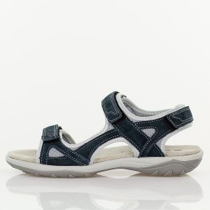 Granatowe skórzane sandały damskie Cambell 94327. Niebieskie sandały Cambell, bez wzorów, ze skóry, bez obcasa, bez zapięcia. Za 199,00 zł.