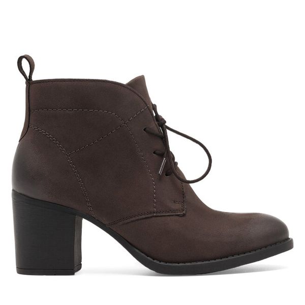 Trzewiki Lasocki. Brązowe botki Lasocki, bez wzorów, bez obcasa, na słupku, bez zapięcia. Za 249,99 zł.