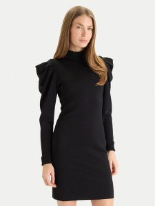 TWINSET Sukienka dzianinowa 252AT3010 Czarny Slim Fit. Czarne sukienki Twinset, m, bez wzorów, z dzianiny, bez kołnierzyka, bez ramiączek. Za 647,99 zł.