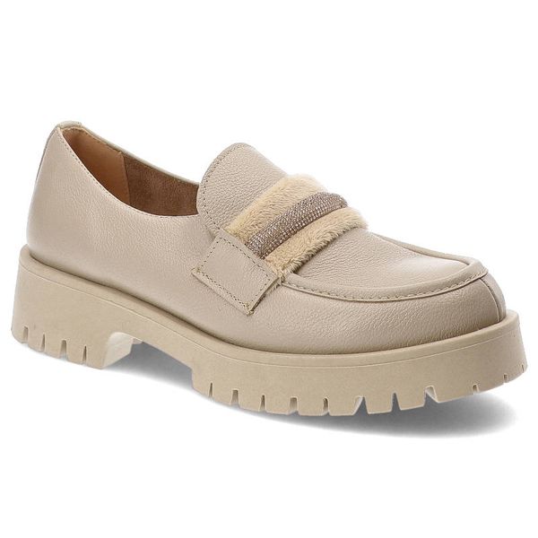 Beżowe Półbuty Lemar Eleganckie Skórzane Buty Damskie. Brązowe półbuty Lemar, bez wzorów, ze skóry, bez obcasa, bez zapięcia. Za 287,99 zł.