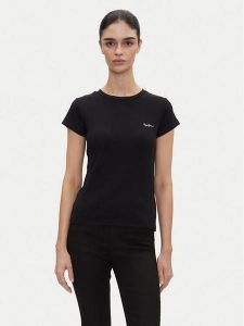 Pepe Jeans T-Shirt PL506037 Czarny Regular Fit. Czarne t-shirty Pepe Jeans, s, bez wzorów, z bawełny, bez kołnierzyka, bez ramiączek. Za 99,99 zł.