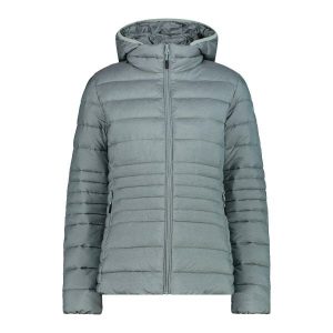 Kurtka puchowa damska z kapturem i zamkiem CMP. Szare kurtki CMP, bez wzorów, z puchu, z kapturem. Za 536,20 zł.