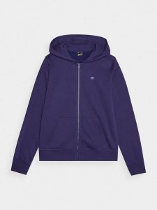 4F Bluza dresowa rozpinana z kapturem damska - granatowa M. Niebieskie bluzy 4f, m, bez wzorów, z bawełny, z kapturem. W wyprzedaży za 119,99 zł.