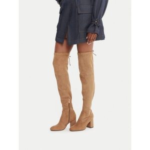 Kozaki Nine West. Brązowe kozaki Nine West, bez wzorów, bez obcasa, na słupku, bez zapięcia. Za 329,99 zł.