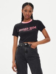 Juicy Couture T-Shirt Dump Him JCWCT23314 Czarny Slim Fit. Czarne t-shirty Juicy Couture, m, bez wzorów, z bawełny, bez kołnierzyka, bez ramiączek. Za 129,99 zł.