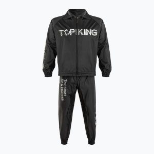 Kombinezon Top King Sauna Suits Vinyl. Czarne kombinezony TOP KING, l, bez wzorów, z materiału, bez kołnierzyka, bez ramiączek, krótkie. Za 369,99 zł.