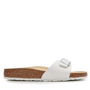 Klapki Birkenstock. Białe klapki Birkenstock, bez wzorów, bez obcasa. Za 229,99 zł.