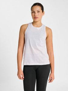 Damski tank top Hummel Canja. Białe topy Hummel, s, bez wzorów, z bawełny, klasyczne, bez kołnierzyka, bez ramiączek. Za 126,13 zł.