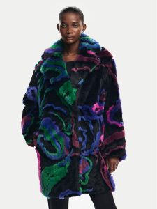 Desigual Futro Lublin 24WWEWBT Kolorowy Oversize. Płaszcze Desigual, m, bez wzorów, z futra, bez kaptura. Za 899,99 zł.